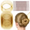 FANDAMEI 20PCS Hair Nets for Buns Invisible and 40PCS U Shaped Hair Pins Set, 20PCS 50cm Bun Nets for Ballet Girls and 40pcs Hair Bun Pins for Women, Girls, Kids Ballet Bun Maker Dance (Light Brown)