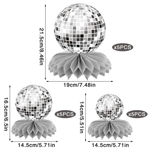 15 PCS Silver Disco Theme Honeycomb Centerpieces Disco Ball Party Decorations 70s Disco Party Table Centerpieces for Back to 70s Party Supplies Favors