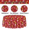 PTECDROTS 9Pcs Christmas Tablecloths Round Christmas Table Decorations Red Xmas Theme Table Cover for Winter Holiday New Year Christmas Party Supplies, 84inch
