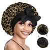 BONNET QUEEN Silk Bonnet for Sleeping Women Hair Bonnet REVERSIBLE Double Layer Satin Bonnet Tie Bonnet Sleep Satin Hair Wrap Night Cap For Curly Hair Leopard