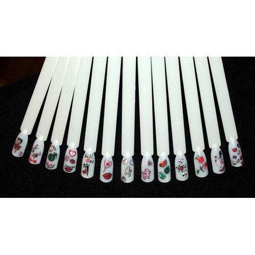 Glitter Nail Art 3D Stickers Decals Fun & Colorful Bows, Owl, Love, Poodle, Cupid, Apple, Watermelon, etc. Pack of 8 Mixed Designs