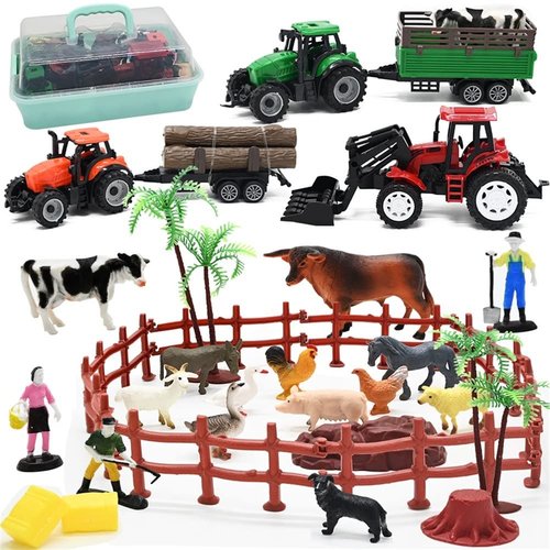 Farm Animals Figures Playset, 40 Pcs Farm Toy Tractor with Plastic Farm Animals Figurines, Farmer and Fence Farm Playset, Farm Figures Farmer Truck Toy with Trailer for Kids Boys Girls Toddlers 3+