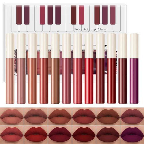 Spdoo 12Pcs Matte Liquid Lipstick Set, Waterproof Long Lasting Non-Stick Cup Labiales Mate, Lip Gloss Sets Lipstick for Women Gift