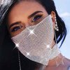 Yovic Sparkly Crystal Mesh Mask Silver Bling Breathable Face Mask Sexy Nightclub Mouth Covered for Women (Silver)