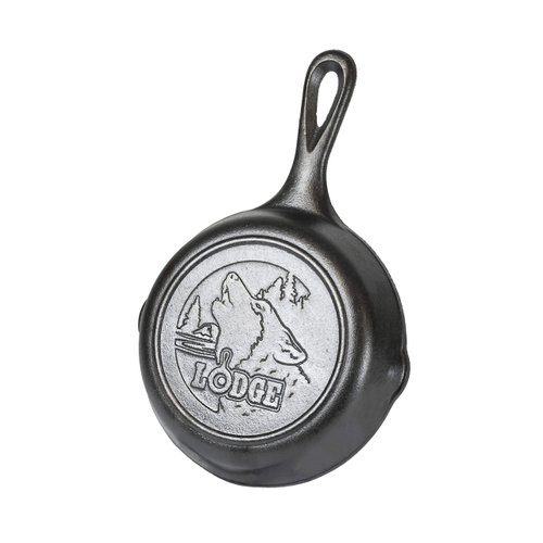 Lodge Wildlife Series-6.5" Cast Iron Skillet with Wolf Scene, Black