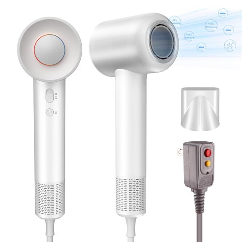 Hair Dryer High-Speed Blow Dryer with 110,000 RPM Brushless Motor, 200 Million Negative Ionic Hair Dryer for Fast Drying, Low Noise Hairdryer for Home and Travel, Magnetic Nozzle, White