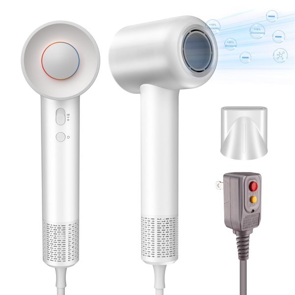 Hair Dryer High-Speed Blow Dryer with 110,000 RPM Brushless Motor, 200 Million Negative Ionic Hair Dryer for Fast Drying, Low Noise Hairdryer for Home and Travel, Magnetic Nozzle, White
