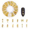 WOKOTO 6 Boxes Gold Metal Nail Studs Rose Star Moon Feather Nail Charm Kit 3D Nail Art Jewelry Decoration With 1Pc Tweezers And Picker Pencil