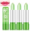 3PCS Aloe Vera Lipstick,Long Lasting Nutritious Color Changing Lip Balm,Natural Moisturizer Magic Temperature Color Change Lip Gloss,Green