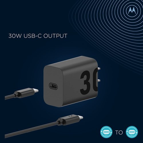 Motorola TurboPower 30 USB-C Charger with 1m USB-C to USB-C Cable for Moto G Power 5G (2024), G Stylus 5G (2024), Motorola Edge 5G UW, Edge+ (2022/2023), Edge Plus 5G UW (2022), Razr+ (2023)