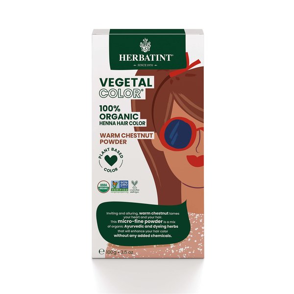 Herbatint Henna Color Organic Hair Dye & Care - Plant-Based Henna Powder & Herbal Formula - Vegan - Warm Chestnut - 3.5oz