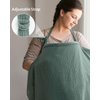 Blissful Diary Muslin Nursing Cover for Breastfeeding, Breathable Breastfeeding Cover up with Arch Neckline for Women, Nursing Apron (Roman Green)