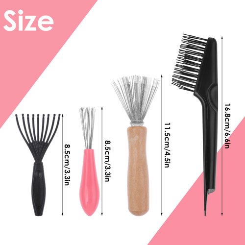 Abeillo Hair Brush Cleaner Tool Set - 4 Pieces Comb Cleaning Brush Hair Brush Cleaner Rake for Removing Hair Dust Home Salon Use (4 Style, Black, Oblong, Double Head, All Hair Types)