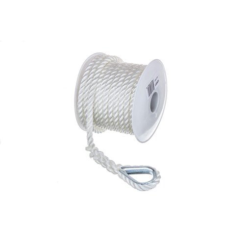 Seachoice Anchor Line Rope, 3-Strand Twisted, White, Nylon, 3/8 In. X 50 Ft.
