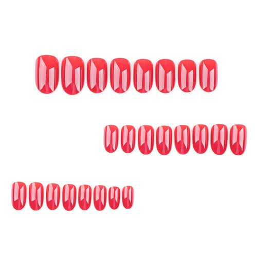 Rose Red Press on Nails Almond Shaped False Nails Short Length Solid Color Glossy Fake Nails Designs Reusable Fully Cover Stick on Nails for Women and Girls Nail Art Accessories 24 Pcs