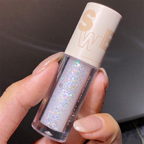 Go Ho White Metallic Glitter Eyeshadow Liquid,Shimmer Eye Shadow Bling,Glitter Eyeliner Sparkle Eye Glitter Stick,Loose Glitter Glue Korean Makeup for Women,03# White Shine