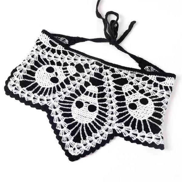 WLYIIC Halloween Gothic Crochet Hair Bandanas Headscarf-Halloween Skull Crochet Head Scarf Decoration Skull Triangle Headband for Women Girls Halloween Cosplay Headbands(Skeleton)