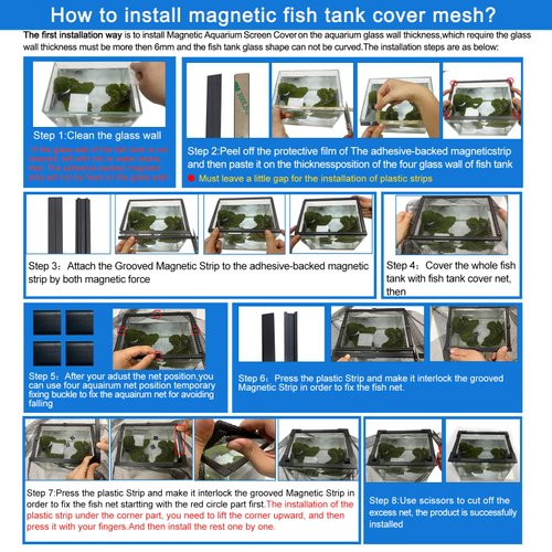 Magnetic Aquarium Cover lid Fish Tank lid Anti-Jumping net Cover mesh Terrarium lid Aquarium Hood (Small Size DIY Cover lid)