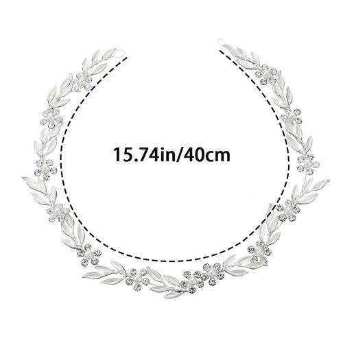 2 PCS Bride Wedding Hair Vine Headband Leaf Bridal Hairband Wedding Headpiece Leaf Pearl Crystal Hairpiece Tiara Crystal Head Vines Bridal Rhinestone Crystal Wedding Hair Accessories for Women Girls