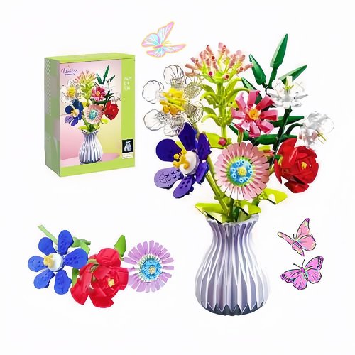 PSDVAYI Flower Bouquet Building Set with Vase, Artificial Flowers, Flower Building Blocks Kit Decoration Home, 730 Pcs Botanical Collection for Ages 6+ & Adults Gift for Birthday Mother's Day