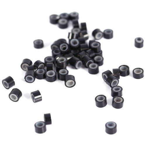 4MM Silicone Lined Hair Extension Link Rings Bead Grinding Tools, Copper Micro Link Tubes Rings Bead Lined(2000 pcs-black)