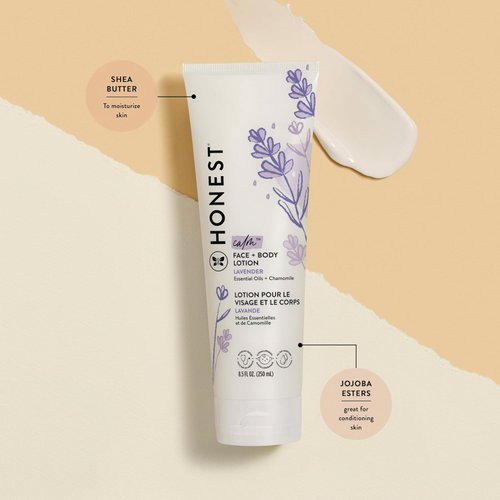 The Honest Company Hydrating Face + Body Lotion | Fast Absorbing, Naturally Derived, Hypoallergenic | Lavender Calm, 8.5 fl oz