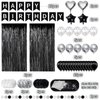 ZERODECO Black White Birthday Party Decorations, Happy Birthday Banner Pompoms White Black Balloon Arch Fringe Curtain Party Décor for Men Women Black and White Birthday Party