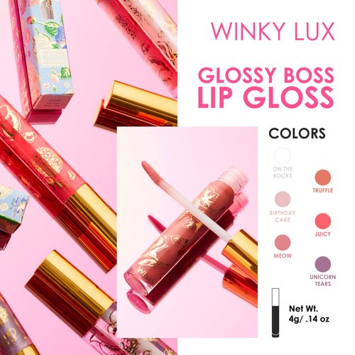 Winky Lux Glossy Boss Lip Gloss, Lip Gloss for Daily Lasting Shine, Makeup Infused With Natural Vanilla and Castor Seed Oil for an All-Day Moisture Booster, 0.14 Oz, Birthday Cake