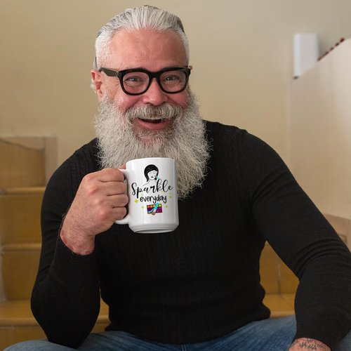 Sparkle Everyday with Eyeshadow Palette, Brushes & Woman Design - Beauty Themed Merch for Makeup Artist or Cosmetologist, Gift for Makeup Lovers & Beauticians, White Mug 15oz