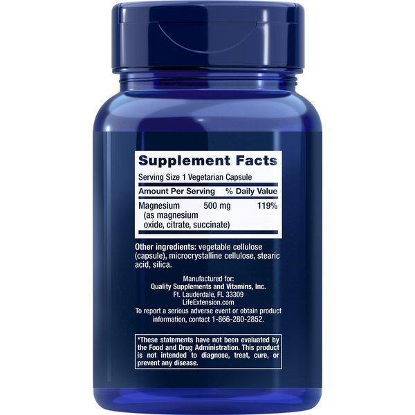 Life Extension Magnesium Vegetarian Capsules, 500 mg, 100 Count x 3