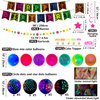 Glow Neon Party Supplies - Neon Balloon, Glow in the Dark Happy Birthday Banner, Hanging Swirls, Cake Topper, Tablecloth, Plates, Napkins, Cup for Blacklight Party Decorations, Serves 20 Guest