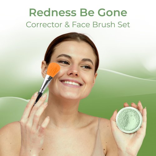 (20gm) Green Color Corrector with Face Brush by SweetFace Minerals, Redness Corrector for Face,Color Corrector for Redness, Makeup Color Corrector, Face Redness Reducer