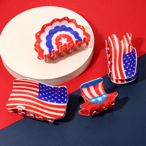 4th of July Hair Clips for Women American Flag Hair Claw Clips Star Stripe Top Hat Hair Clips USA Independence Day 4th of July Patriotic Outfits Accessories Party Favor Gifts