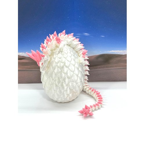 3D Printed Crystal Dragon with Dragon Egg, Full Articulated Dragon, White and Pink Crystal Dragon, Executive Desk Toy, Fidget Toys for Autism/ADHD D062WP