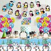 Yaomiao 133 Pcs Penguin Birthday Party Decorations Include Happy Birthday Penguin Banner Penguin Balloons Cake Topper Tablecloth Paper Plates Cups Cutlery for Winter Birthday Baby Shower Party (Cute)