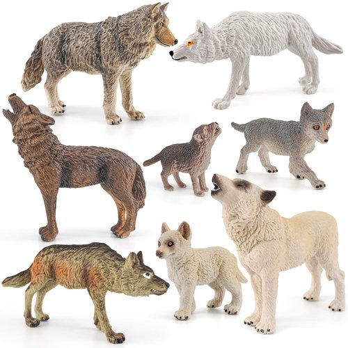 Atralo Service Wolf Figures Wild Life Jungle Zoo Animal Model Playsets 8 PCS Wolf Figurines Party Favors Toys for Boys Girls Kids Toddlers