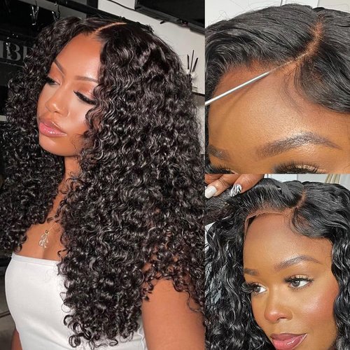 Marshey 6x5 Curly Lace Front Wigs Human Hair Wear and Go Glueless Wig Pre Plucked Pre Cut Pre Bleached Knots Deep Wave Wig for Women 18 Inch