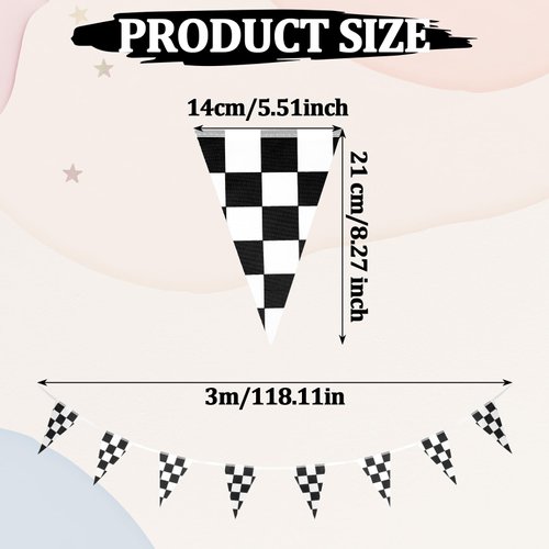 Tyqour 2Pcs Black and White Checkered Flag Banner, Double Sided Racing Flags, Pennant Banner Flags, Car Themed Birthday Party Decorations for Racing Party Decorations Baby Shower Party Supplies