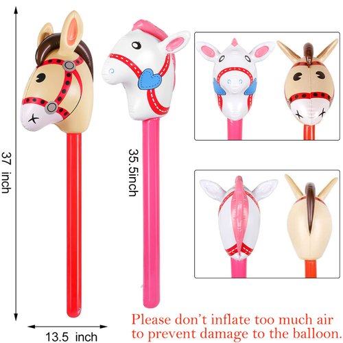 2PCS Inflatable Stick Horse - Inflatable Horse Head on Stick Horse Costume Pony/Halloween/Western Cowboy/Horse Baby Shower Birthday Party Decorations Supplies Favors, 37 Inches (RedPink)