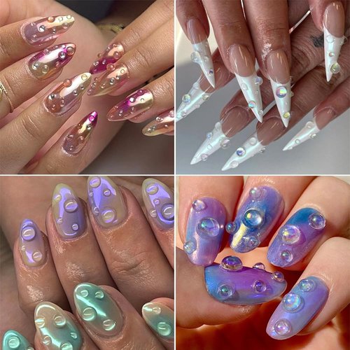 3D Mixed Sizes Clear Bubble Beads Nail Charms Jewelry, Transparent Semi-Circular Dewdrop Water Droplets Glass Bubble Balls Flatback Rhinestones Crystal Gems for Nails Supplies DIY Crafts Decorations