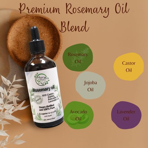 Rosemary Oil Blend with Castor oil, Jojoba oil, Avocado oil, and Lavender oil for Superior Hair Growth, Strengthening, and Scalp Health, 3.3 Fl Oz