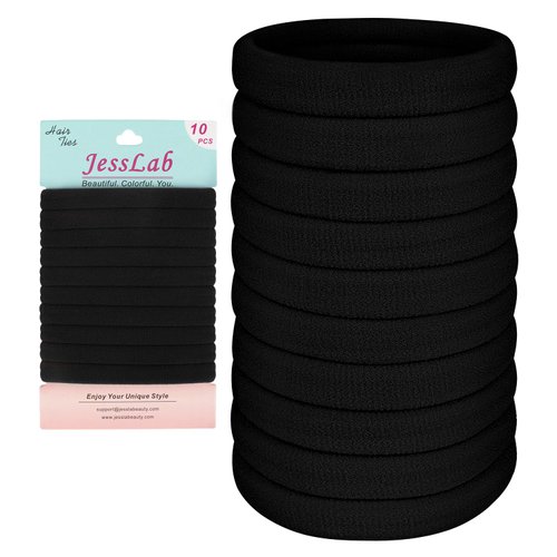 JessLab Nylon Hair Ties Set, Durable Elastic Bands for Women, Gentle and No-Slip Grip, Ideal for All Hair Types, Pack of 10, Black