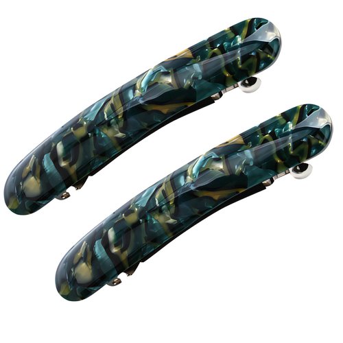 2.76" Blended Colour Arched Shiny Triple Clipping French Barrettes Bow Tortoise Shell Cover and Metal Clasp Style Bun Ponytail Clips for Fine Hair Chignon Hair Ornament (Blackish Green)