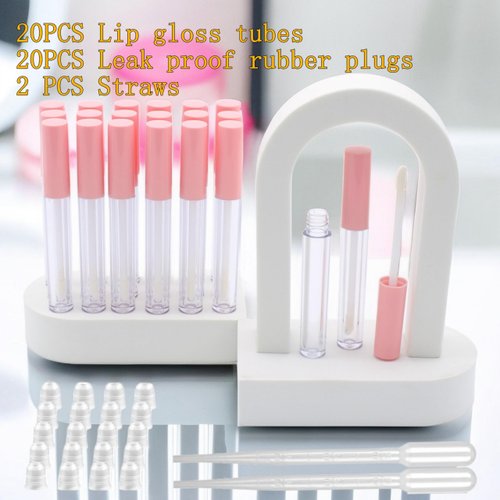 KaiLeQi 10cm Empty Lip Gloss Tubes With Wand Lipgloss Tubes Cute With Pink Lids Lip Balm Bulk Refillable Cosmetic Containers Diy Lip Gloss Making Kit（20pcs）