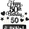 Lecferrarc 50th Birthday Cake Decorations, 50th Birthday Candles Cake Numeral Candles and Glitter Happy 50th Birthday Cake Toppers Set for Birthday Party Supplies (Black)