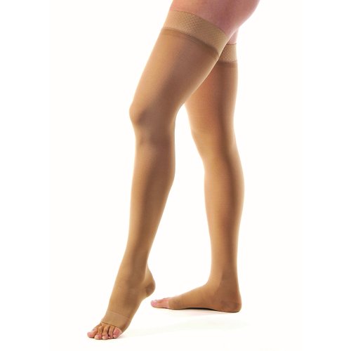 JOBST Relief Thigh High Open Toe Compression Stockings, High Quality, Unisex, Extra Firm Legware with Silicone Band for Easy Donning, Compression Class- 30-44