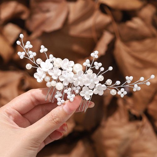 Gorais Flower Bride Wedding Hair Comb Silver Opal Bridal Hair Pieces Pearl Headpiece Hair Accessories for Women and Girls