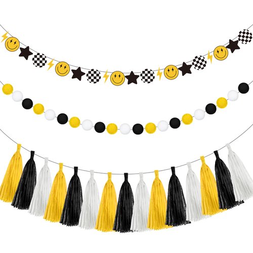 Qeeenar 53 Pcs One Happy Dude Birthday Decorations 1st Birthday Banners Lightning Smile Face Decoration Hippie First High Birthday Chair Tassel Banner for One Happy Dude Party Favors Decor Supplies