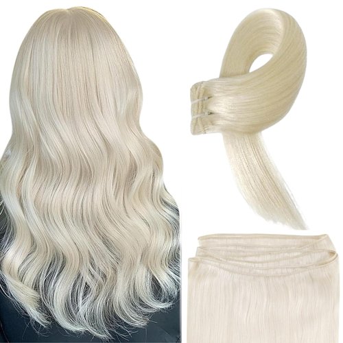 Human Hair Bundle Only Single Platinum Blonde Straight Human Hair Bundle 18 Inch Double Weft Hair...