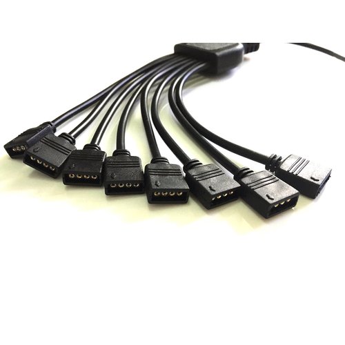 4 Pins black rgb LED Splitter Cable LED Strip Connector 8 Way Splitter Y Splitter for One to Eight RGB 5050 3528 LED Light Strips with,1m rgb wire，10x male to male 4pin plugs
